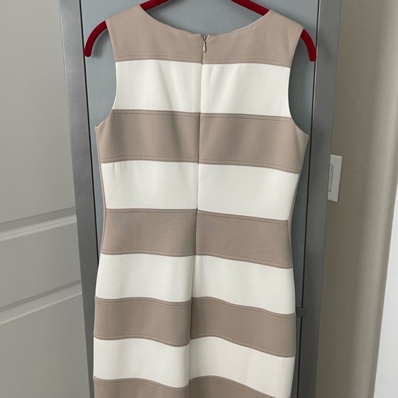 Calvin Klein Cream and Taupe Scuba Color Block Knee Dress - Picture 3 of 10